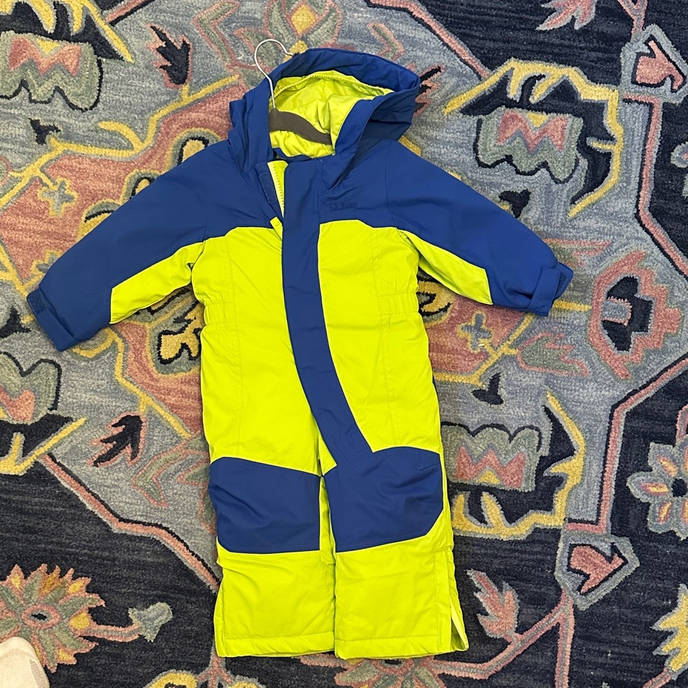 LL Bean 6-12M with Grow Cuffs Blue and Yellow Snowsuit